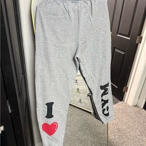 Gymshark Gray and Red Track Pants with Heart Design